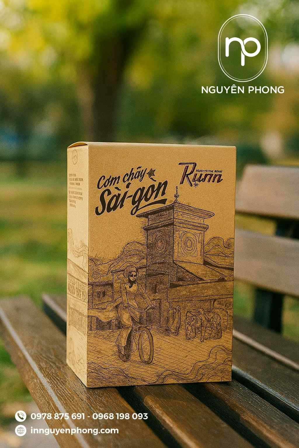 Mẫu hộp đựng cơm cháy chất kraft in đẹp